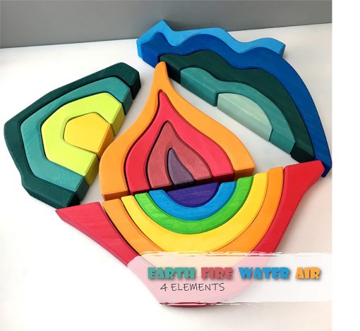 Juego de Bloques 'Cuatro Elementos' Rainbow X-Large, Juguetes de Madera para Ninos, Rompecabezas de Construccion Geometrica, Set Educativo Volcan/Casa - Imagen 2