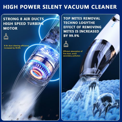 Aspiradora de Mano Portatil para Automovil 120W Potencia Inalambrica de Succion Humeda y Seca para Detallado de Automoviles Viajes RV Casa (Negro) - Imagen 7