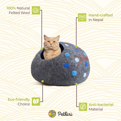 Cama para Gatos y Gatitos de Lana Fieltro Hecha a Mano PETKIRI - Lana 100% Natural (Uvas de Medianoche) - Imagen 4