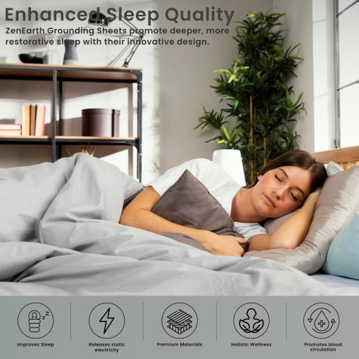 Sabanas de Conexion a Tierra ZenEarth, Tamano King & Queen, 90% Algodon 10% Fibra de Plata, Mejora el Sueno y Bienestar, Sabanas de Cama Conectadas a Tierra son de 78"x102" pulgadas, Cable de Conexion incluido. (1, Gris, Extra Grande) - Imagen 2