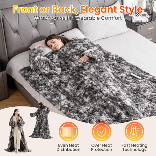 Manta termica portatil WOOMER 50?70?, Suave Faux Fur y Acogedor Sherpa con Bolsillos para los Pies y Mangas, 4 Niveles de Calentamiento y Apagado Automatico de 4H, Certificado ETL, Lavable a maquina - Imagen 4