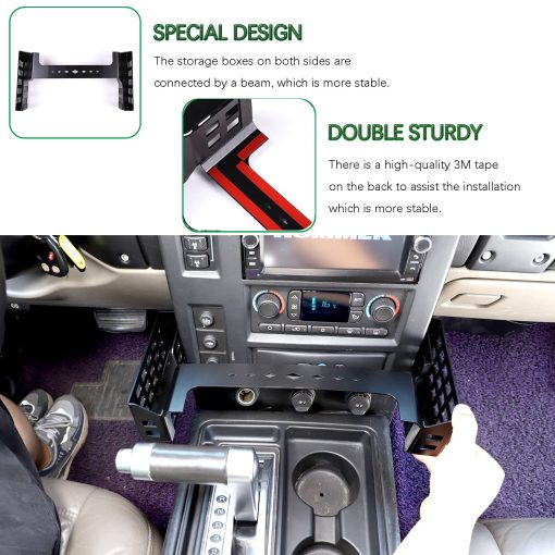 Caja organizadora de bandeja lateral para consola de cambios PIUGILH, para Hummer H2 2001-2007, accesorios de almacenamiento de bandeja multifuncional de aleacion de aluminio - Imagen 2