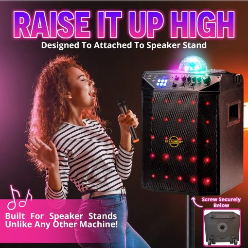 Maquina de Karaoke Portatil Starument para Adultos y Niños - Sistema Completo Incluye Altavoces Bluetooth, 2 Microfonos Bluetooth, Bola de Discoteca, Luz de Altavoz LED, Soporte para Telefono Celular y USB Aux - Imagen 7