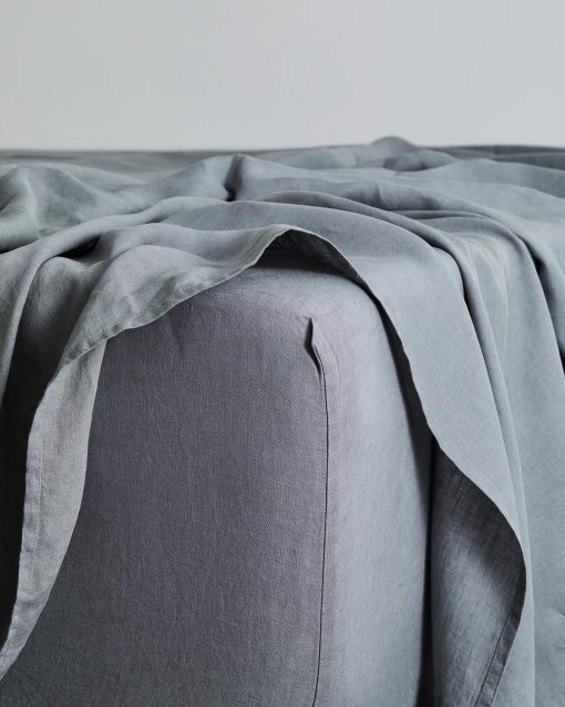 Sabana Ajustable de Lino Bed Threads - 100% Lino Frances - 170 GSM - Lujo y Eco-Amigable - Transpirable, Duradero y Suave - Solo Sabana Ajustable Individual - Lavable a Maquina - Tamano Completo - Mineral