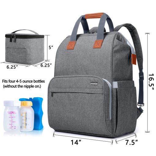 Bolso para sacaleches LUXJA con bolsa para leche materna (para cuatro botellas de leche materna de 5 onzas), mochila para sacaleches con compartimentos para la bolsa enfriadora y portatil (Adecuada para madres trabajadoras), color gris - Imagen 6