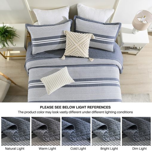 Colcha Moderna King Size DDUOXIN 120" W x120 L - 100% Algodon Textura de Gofre Colcha Extra Grande con 2 Fundas de Almohada, Juego de Ropa de Cama Reversible Ligero de 3 Piezas, Folkstone/Blanco - Imagen 7