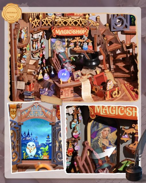 Kit de Casa en Miniatura DIY Tonecheer, Kit de Casa de Munecas de Madera con Ruido Blanco, Juego de Construccion de Casa de Diorama Pequena con Pantalla Electronica para Adultos (Tienda de Magia) - Imagen 2