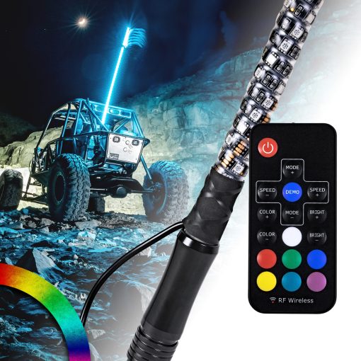 True Mods 3ft Spiral RGB LED Whip Light for UTV ATV [Control Remoto RF] [Bandera de EEUU] Antena Palo de LED Impermeable para RZR Can-Am Polaris SxS 4x4 Cuatrimoto Buggy 4 Ruedas Accesorios
