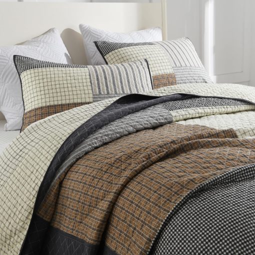 SahSahCasa 100% Algodon 128"x120" Colcha Cubrecama Edredon Cal King XL, Juego de colcha oversized Cal King, Colcha Acolchada Grande, Colcha Patchwork Plaid Ligera, Marron/Crema/Gris - Imagen 7