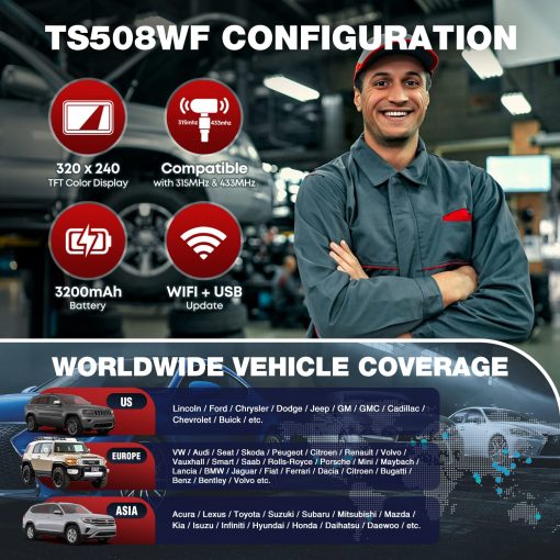 Autel MaxiTPMS TS508WF KIT Herramienta TPMS, Version 2024 WiFi de TS601/ TS508K/ TS508, con 4 sensores MX de 315+433Mhz, Programacion TPMS, Reaprendizaje/Activacion OBD, Borrado de DTCs TPMS, Actualizaciones Gratuitas de por Vida - Imagen 9