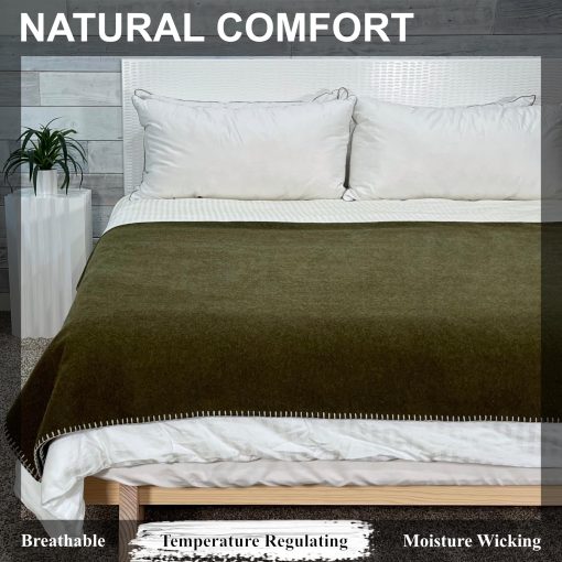 Manta de Lana 100% Virgen EKTOS, 90" x 108", Mejor Ropa de Cama para Campamento, Extra Grande, Lavable (Verde Oliva, Tamano King) - Imagen 4