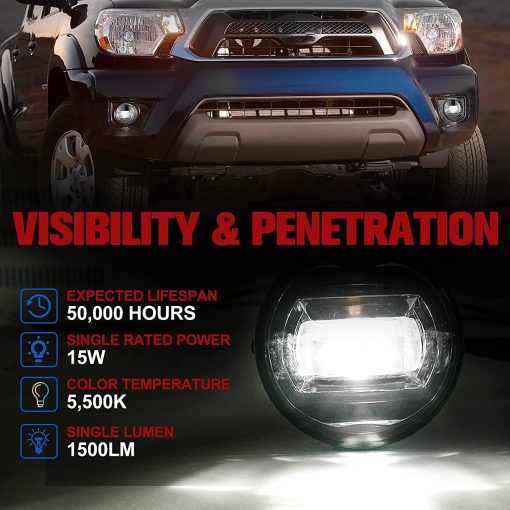FIERYRED LED Luz Antiniebla Compatible con Tacoma 2005-2011/Solara 2004-2006/Sequoia 2008-2015/Tundra 2007-2013 Lampara de Niebla LED, Reemplazo de Parachoques Delantero Offroad - Negro, 1 Par - Imagen 2