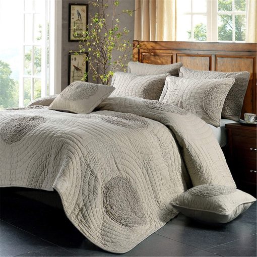 Juegos de Edredon ABREEZE de Algodon Rustico, Edredon y Cobertor Conjunto de Ropa de Cama Estilo Granja Desgastado Juegos de Colchas Lecho Taupe Gris Rey Patrones Florales Clasicos 3D