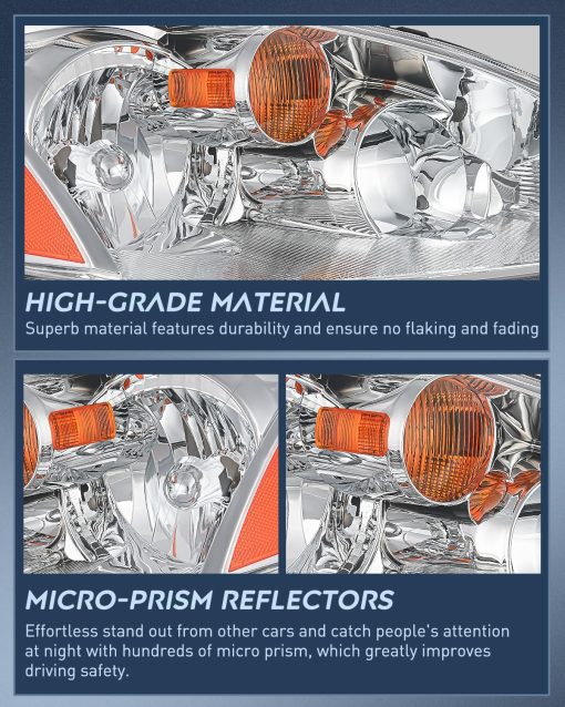 Ensamblaje de Faros Nilight Compatible con Nissan Altima 2002 2003 2004 Carcasa Cromada Reflector ambar Lente Clara Conjunto de Faros de Repuesto Lado del Conductor y del Pasajero, Garantia de 2 Anos - Imagen 6