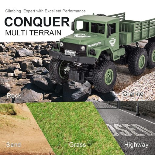 Camion Militar RC XINGRUI con 50 Minutos de Juego, Coche de Control Remoto JJRC Q69 Todoterreno 2.4Ghz 4WD 1:18 Escala Vehiculo de Juguete para Ninos Regalo de Nino - Imagen 6