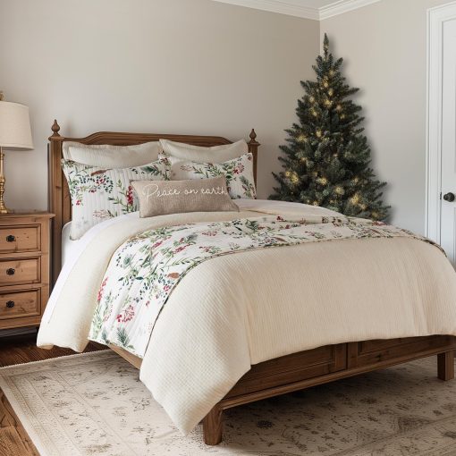 Set de Edredon de Navidad Levtex Home - Winterberry Forest - Tamaño Full/Queen 88x92 y Dos Fundas Estandar 20x26 - Verde, Rojo, Gris y Crema - Reversible - Algodon/Poliester - Imagen 3