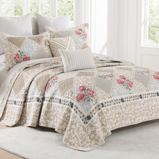 Colcha de Cama Floral Extra Grande King 128"x120" - 100% Algodon Reversible Colcha California King con 2 Fundas de Almohada, Colcha de Cama King Ligera, Marron, Cal King - Imagen 2