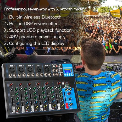 Mezclador de audio portatil Depusheng HT7 Bluetooth con consola de mezcla de sonido DJ USB MP3 Jack 48V Power para grabacion de computadora, 7 canales de mezcla de bandas para grabacion de estudio - Imagen 7