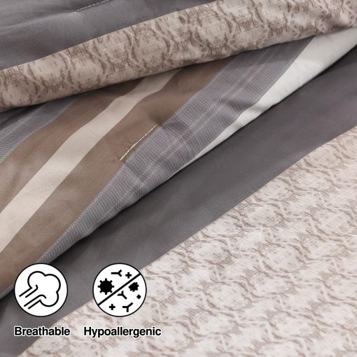Edredon de Tamano Queen DDUOXIN - Moderno Rayas de Algodon de Fibra Larga en Tamano Queen, Juego de Edredon Suave Marron de Invierno para Cama, 2 Fundas de Almohada - Imagen 6