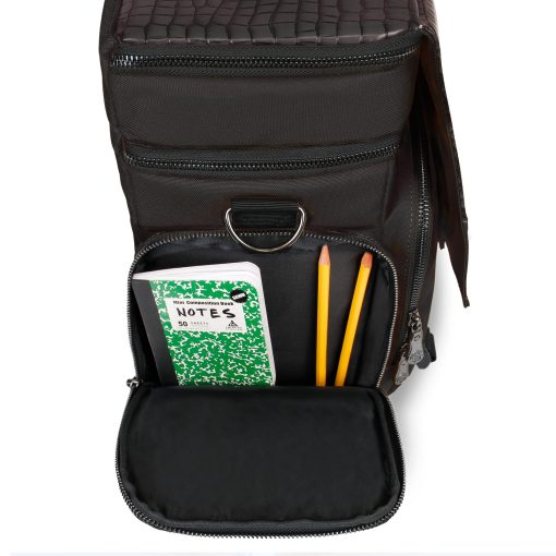 Bolsa de aventurero de edicion coleccionista ENHANCE RPG - Bolsa de viaje con exterior de piel de dragon para juegos de rol con boveda de almacenamiento de miniaturas de mesa, soporte para tapetes, bolsillos para dados y fichas de DND, cabe 4-8 libros (Dragon Negro) - Imagen 8