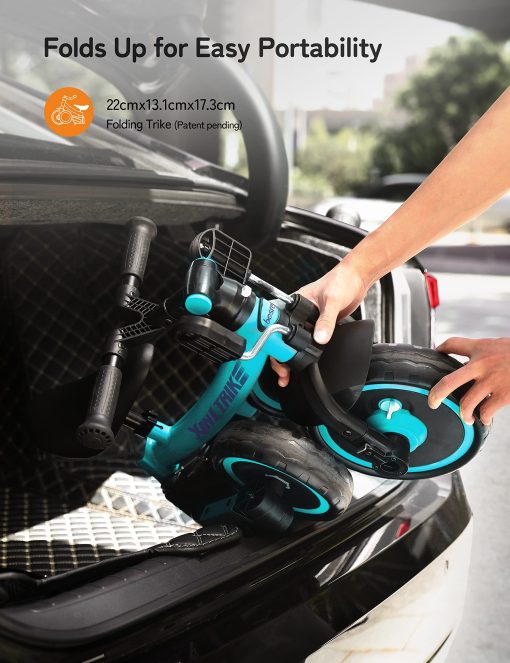 besrey Bicicleta 7-en-1 para niños con manillar de direccion de empuje para niñas y niños de 1 a 5 años, Triciclo plegable para niños, Triciclo para niños con pedales extraibles, Asiento ajustable en altura (Verde) - Imagen 6