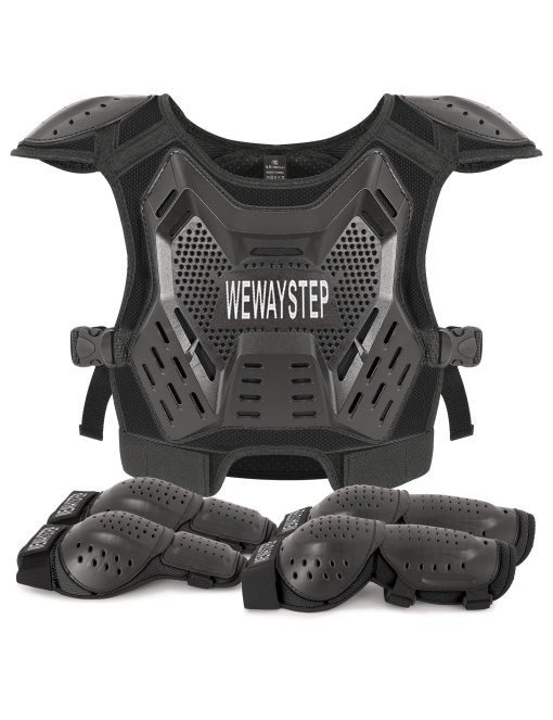 Equipo de Proteccion para Motocross para Ninos, Armadura de Motocicleta, Protector de Pecho, Chaleco de Armadura de Cuerpo de Motocicleta con Protectores de Codo y Rodilla (Negro)