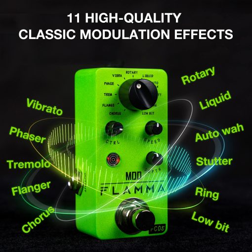 Pedal de Modulacion Mini FLAMMA FC05 con Chorus Flanger Tremolo Phaser Vibrato Rotary Liquid Autowah Stutter Ring LowBit - Imagen 2