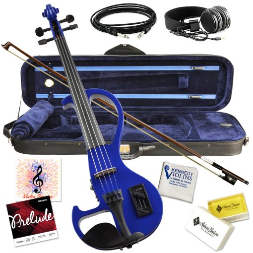 Violin Electrico Bunnel Edge 4/4 Tamano Completo (Claro) (AZUL) - Con Estuche de Transporte y Accesorios Incluidos - Conector para Auriculares - Pastilla Ceramica Piezoelectrica de Kennedy Violins