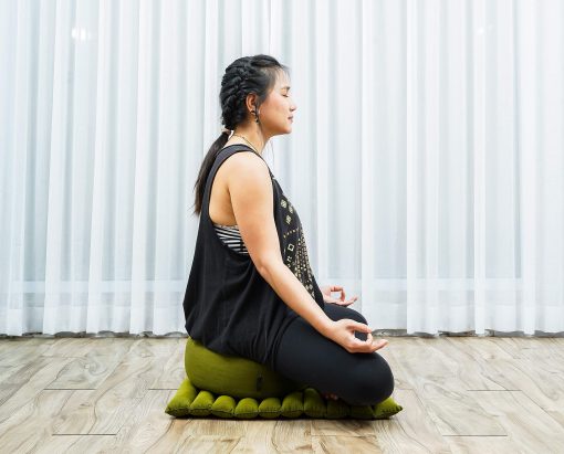Set de cojin de meditacion Leewadee ? 1 cojin pequeno de yoga Zafu y 1 pequena alfombra enrollable Zabuton llenos de Kapok, Verde - Imagen 4