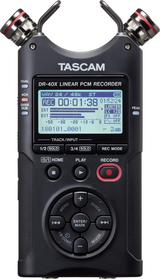 Grabador de audio portatil de cuatro pistas Tascam DR-40X y interfaz USB