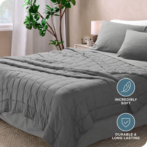 Manta ponderada Bare Home 100% algodon natural con cuentas de vidrio no toxicas 80"x87" 25 libras, Gris Claro - Imagen 3