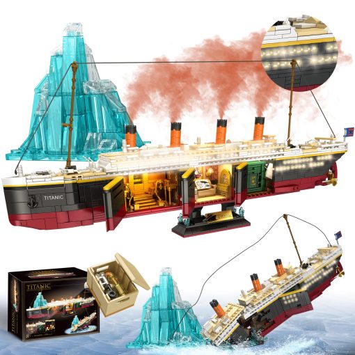 Set de Bloques de Construccion de Titanic LeBrickCrt, 2288 Piezas Modelo de Barco Grande con Tira de Luces, Glaciar, Regalo Ideal para Adultos y Ninos