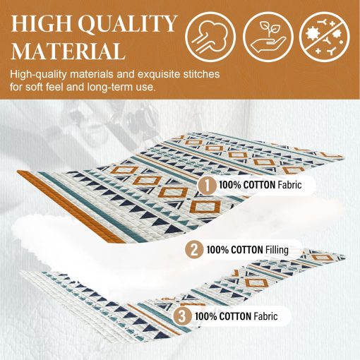 Colcha King Size SahSahCasa, Colcha Boho de Algodon 100%, Juego de Colchas King Bedspread, Colchas Bohemias Ligeras a Rayas Geometricas para Cama King, para Todas las Estaciones, Naranja, 3 Piezas - Imagen 4