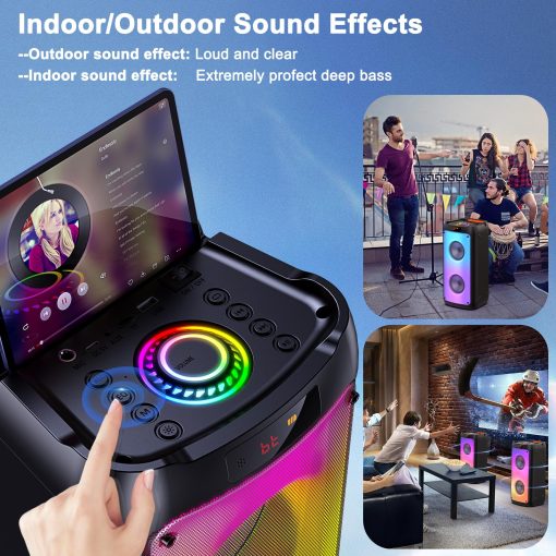 Maquina de Karaoke HWWR con 2 Microfonos Inalambricos, Altavoz Bluetooth Portatil para Adultos y Ninos, Sistema de Fiesta Grande con Luces de Discoteca para Reuniones, Subwoofers de Escenario, Los Mejores Regalos para Todos - Imagen 5