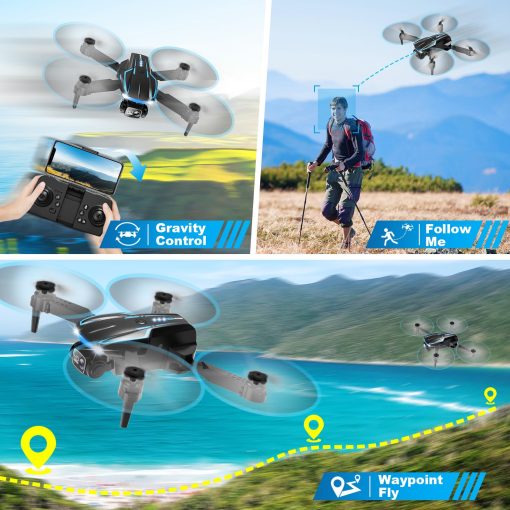 Mini Drone con Camara, Drone FPV Plegable con Altitud Estable, Control de Gravedad, Seguimiento Automatico, Vuelo de Trayectoria, Lente Ajustable de 90?, Despegue con una Tecla, 2 Baterias, Drones para Adultos y Ninos - Imagen 4