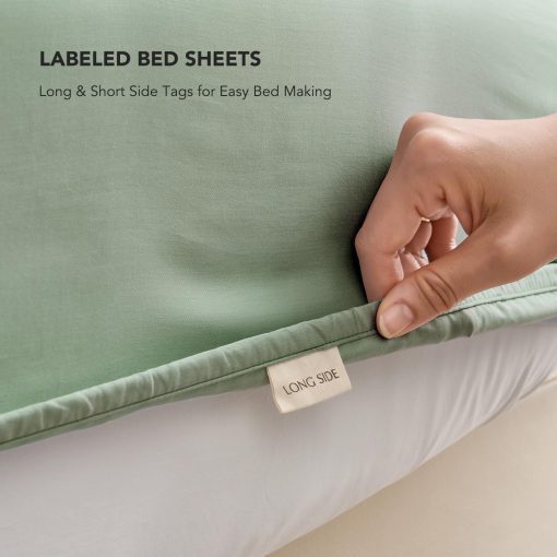 Juego de sabanas de algodon Tencel King Size de 4 piezas EVERGRACE, suaves y frescas, sabanas de lujo de lyocell de eucalipto organico con bolsillo profundo, 1 sabana bajera, 1 sabana plana, 2 fundas de almohada, color verde salvia - Imagen 7