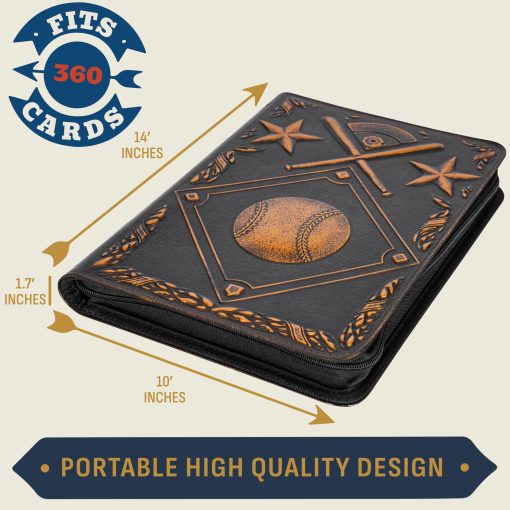 Carpeta de tarjetas de beisbol: impresionante carpeta de cuero PU en relieve 3D y coloreada a mano - album de 9 bolsillos con cremallera - Libro de mangas de carga lateral de 360 para tarjetas de beisbol de intercambio - Funciona con Topps, Bowman, Panini.. - Imagen 5