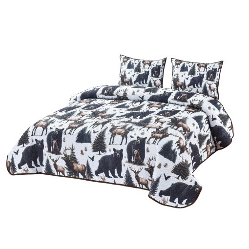 Juego de Colcha y Manta de Cama De Leon Collections con 2 Fundas de Almohada, Reina de Poliester, Osos y Alces