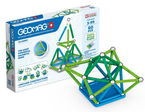 Geomag Classic - 60 Piezas - Construccion Magnetica para Ninos - Coleccion Verde - Juguetes Educativos 100 por Ciento de Plastico Reciclado