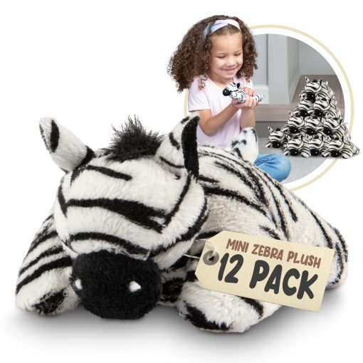 Juguetes de Peluche Mini Cebra de Forest & Twelfth | Paquete de 12 Juguetes de Peluche de Cebra | Relleno de Medias para Ninas y Ninos, Figuras de Animales para Favores de Fiesta, Bolsas de Regalos, Premios del Tesoro de la Clase