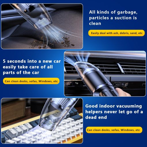 Aspiradora de Mano Portatil para Automovil 120W Potencia Inalambrica de Succion Humeda y Seca para Detallado de Automoviles Viajes RV Casa (Negro) - Imagen 2