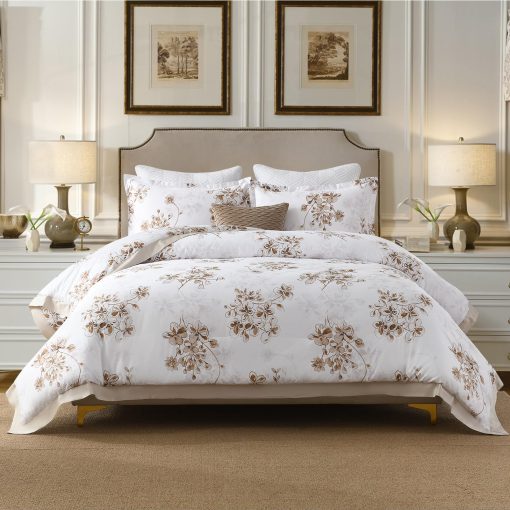 Juego de edredon de algodon SahSahCasa tamano Queen, juego de ropa de cama de edredon para Queen, chic floral acolchado esponjoso de lujo suave para todo el ano, Juego de cama conforter, edredones y alternativa de plumon, 3 piezas, Blanco/Marron - Imagen 2