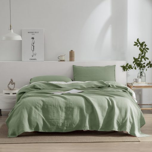 Conjunto de sabanas de lino EVERLY tamano individual, 100% puro lino frances, 3 piezas (1 sabana encimera, 1 sabana ajustable, 1 funda de almohada) Adecuado para personas que duermen calientes, juego de ropa de cama natural de bolsillo profundo color verde saga - individual - Imagen 8