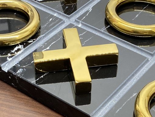 Juego de Tres en Raya de Marmol para Decoracion de Sala de Estar en Negro y Oro XO con Marmol Negro y Acero Inoxidable Dorado Tablero Decorativo de Mesa de Cafe - Imagen 3