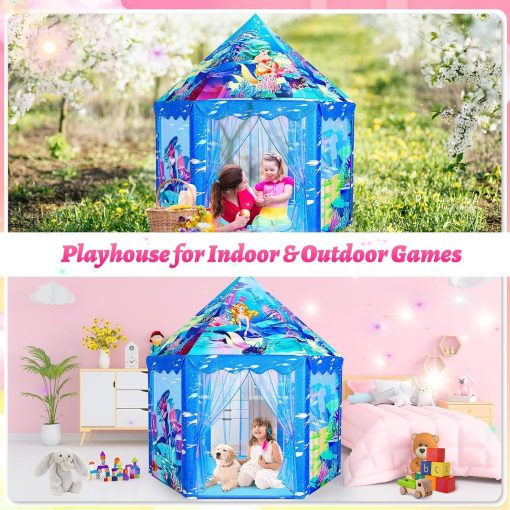 Tienda de Juegos para Ninas Princesa Sirena - Gran Castillo para Ninas de 3 a 12 Anos, Toy para Interiores y Exteriores para Ninos, 55'' x 53'' (DxH) - Imagen 5