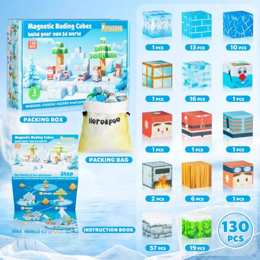 Conjunto de 130 Piezas de Bloques Magneticos para Construir Mundos Mineros, Juego de Bloques Magneticos para Ninos, Juguetes Sensoriales STEM para Ninos y Ninas de 3+ Anos - Imagen 3