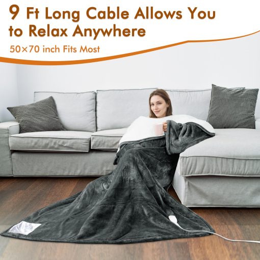 Manta Termica Tirrinia, Manta Electrica para Usar, Manta Calefactora Sherpa, Manta Electrica para 5 Niveles de Calor, Regalos para Mama, Abuela, Hombres, Gris - Imagen 4