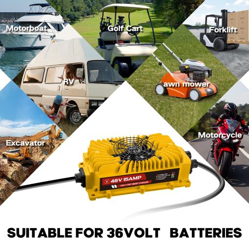 Cargador de Baterias para Carros de Golf de 48 Voltios con Enchufe Triangular 15 AMP 900W para EZGO TXT, Yamaha, Club Car - Imagen 7