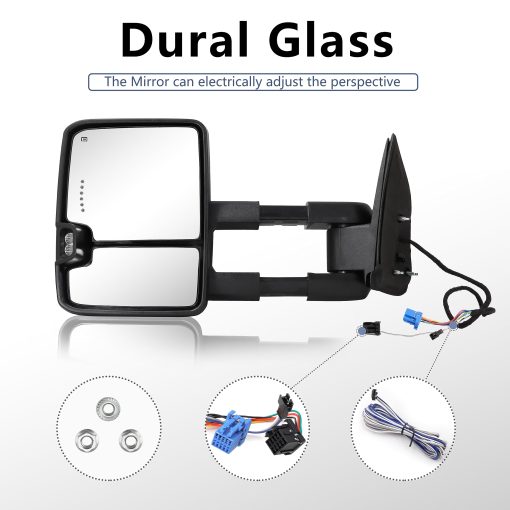 Espejos de Remolque Switchback Compatible con Chevy Silverado GMC Sierra 2003-2007 Espejos de Remolque con Vidrio Ajustable Electrico Calentado Luz de Carrera y Senal de Giro Lampara de Respaldo Cromo Reflectante - Imagen 5