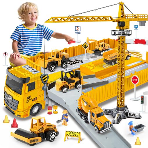 Juguetes de Construccion para Ninos y Ninas de 3-7 Anos Conjunto de Juguetes de Camiones de Construccion Juegos de Juguetes de Construccion - Grua Excavadora Volquetes, Juguetes de Vehiculos de Construccion para Ninos de 3 4 5 6 7 8 Anos Regalos para Ninos